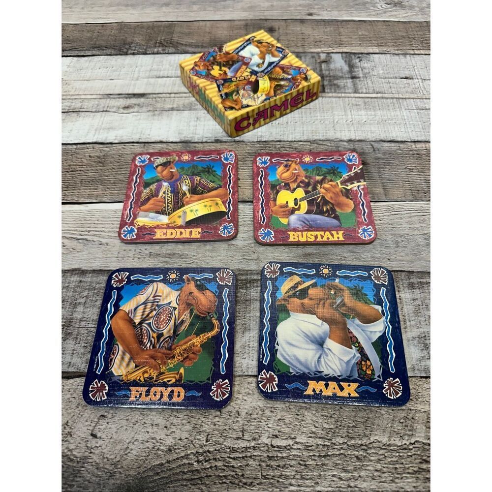 VTG 90s Set of 4 Camel Cigarette Promo Coaster Joe Camel Characters Complete Set